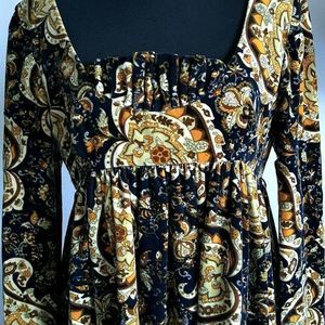 1960 Gayle Kirkpatrick Velvet‎ Dress Dark Blue Gold